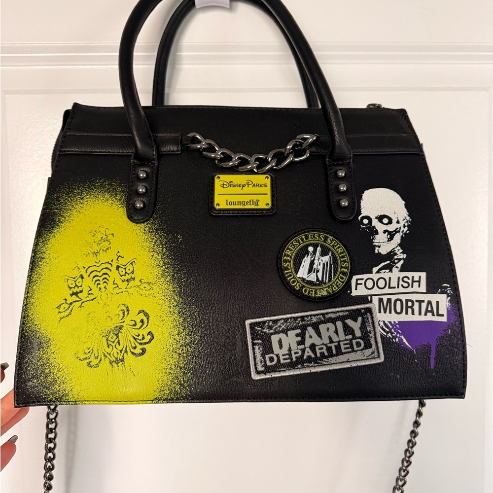 Loungefly Black and Neon Yellow Crossbody Bag